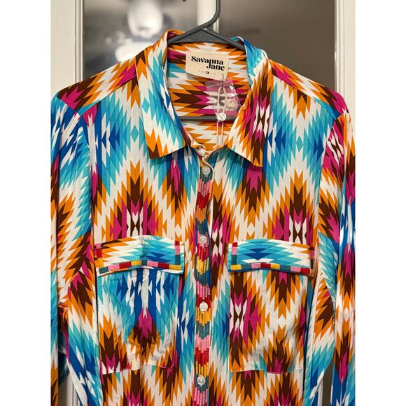Savannah Jane Ruidoso Aztec Button Down Dress Duster embroidered size 1X NWT - Picture 4 of 14